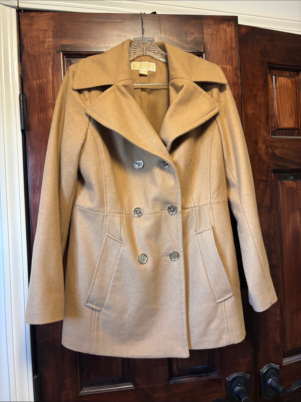 Michael Kors Camel Double-Breasted Peacoat